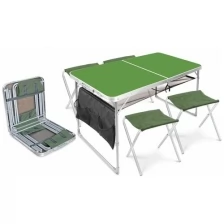 Набор садовой мебели стол и 4 дачных стула ССТ-К3/6 , цвет стола зеленый/ принт ткани стульев дубовые листья